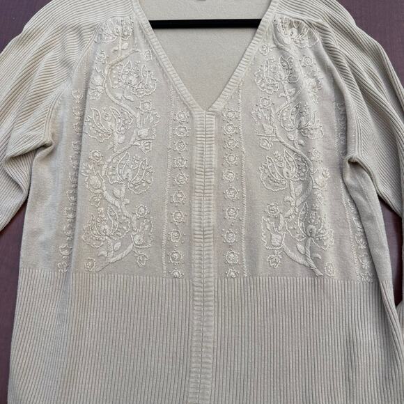 BCBG Max Azria Beige Silk Blend Embroidered Cardigan XL - Picture 3 of 8